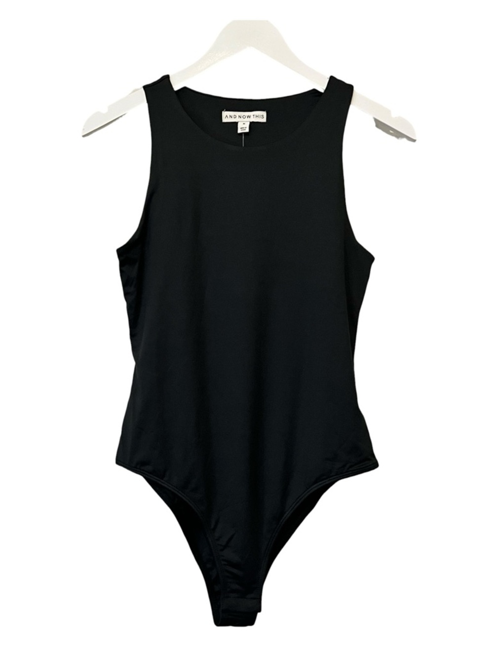 And Now This Sleeveless Bodysuit High-Cut Leg, Crewneck Color Black, Size Medium